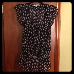 Retro Bird Print Sheer Blouse